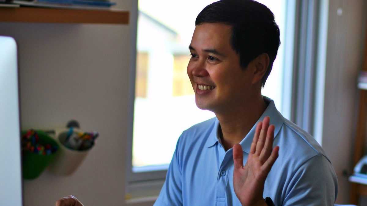 Man working from home on video conference